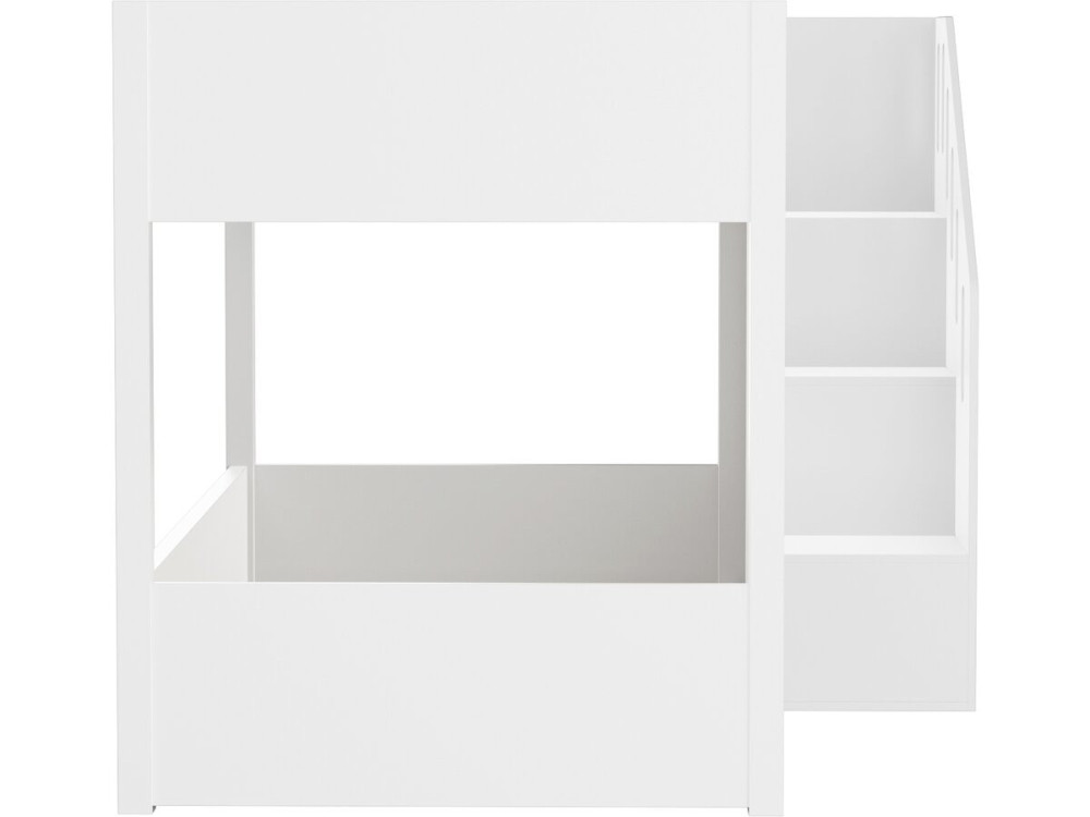 Lit superposé en bois avec escalier et rangements "Léana" - 90 x 190 cm - Blanc