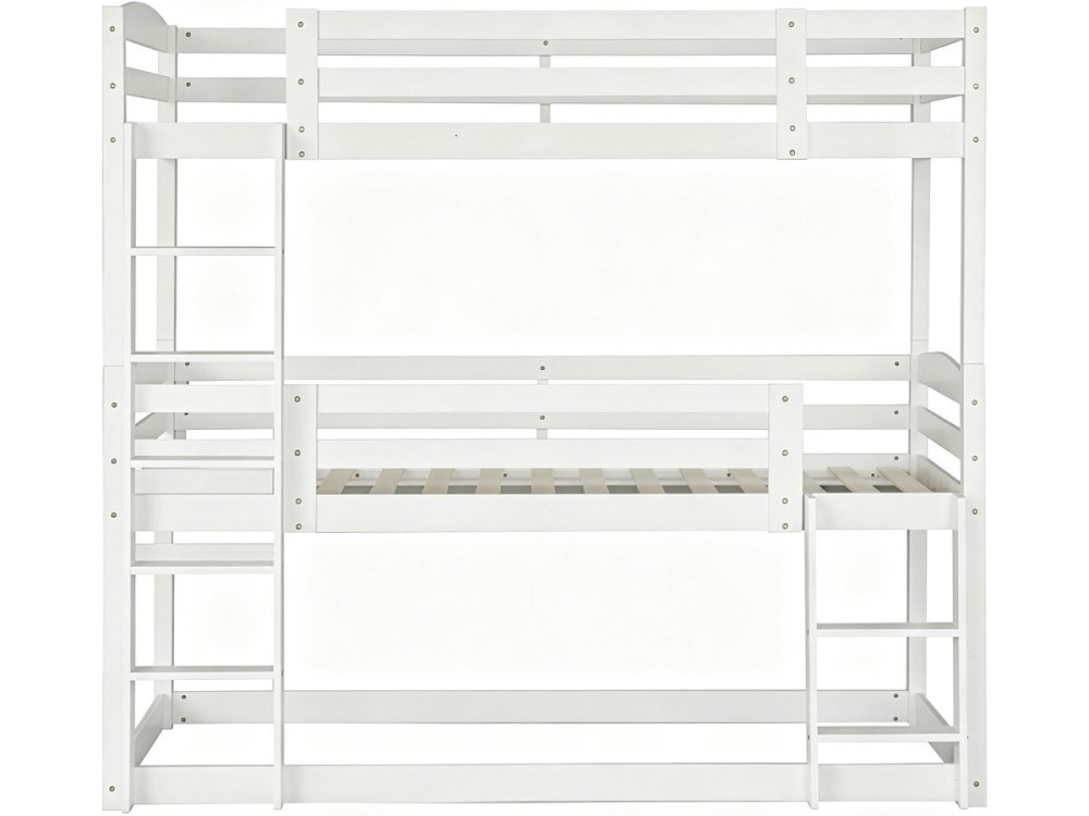 Lit superposé en bois avec escalier "Sephora" - 90 x 190 cm - Blanc