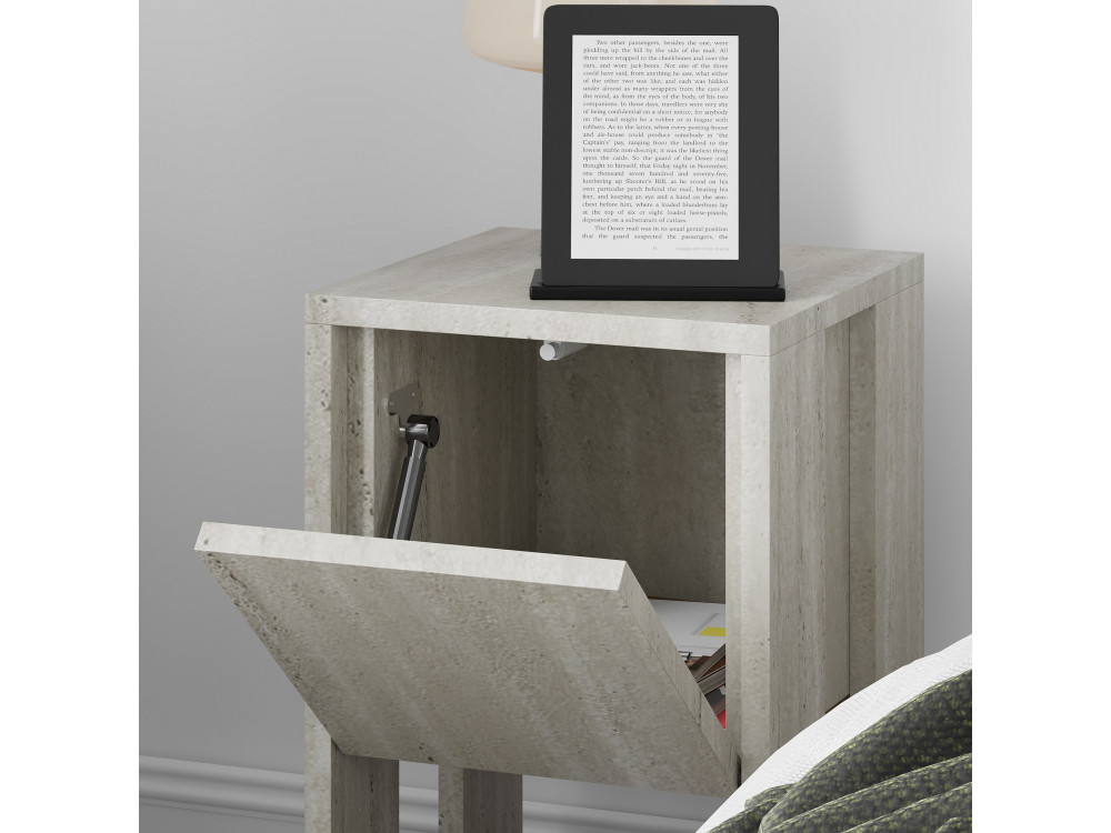 Table de chevet en bois "Ema" - 30 x 30 x 55 cm - Travertin