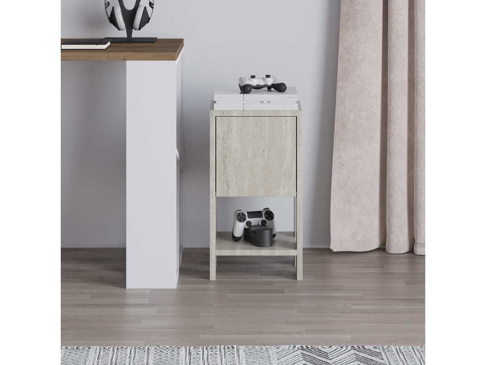 Table de chevet en bois "Ema" - 30 x 30 x 55 cm - Travertin