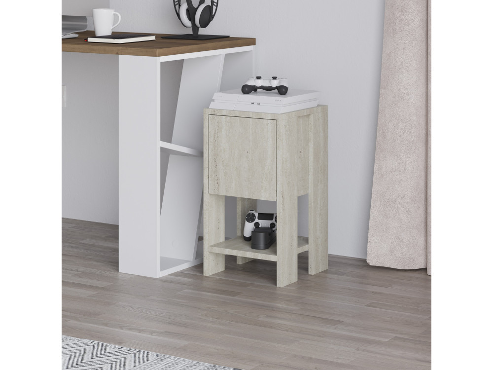 Table de chevet en bois "Ema" - 30 x 30 x 55 cm - Travertin
