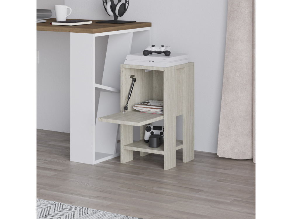 Table de chevet en bois "Ema" - 30 x 30 x 55 cm - Travertin