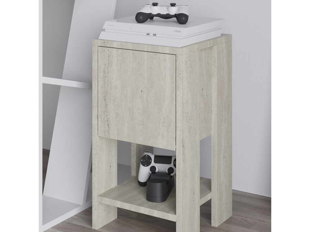 Table de chevet en bois "Ema" - 30 x 30 x 55 cm - Travertin