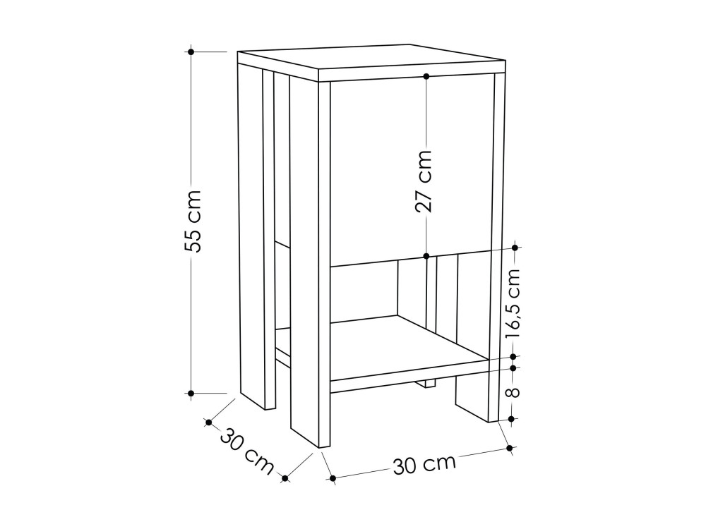 Table de chevet en bois "Ema" - 30 x 30 x 55 cm - Travertin