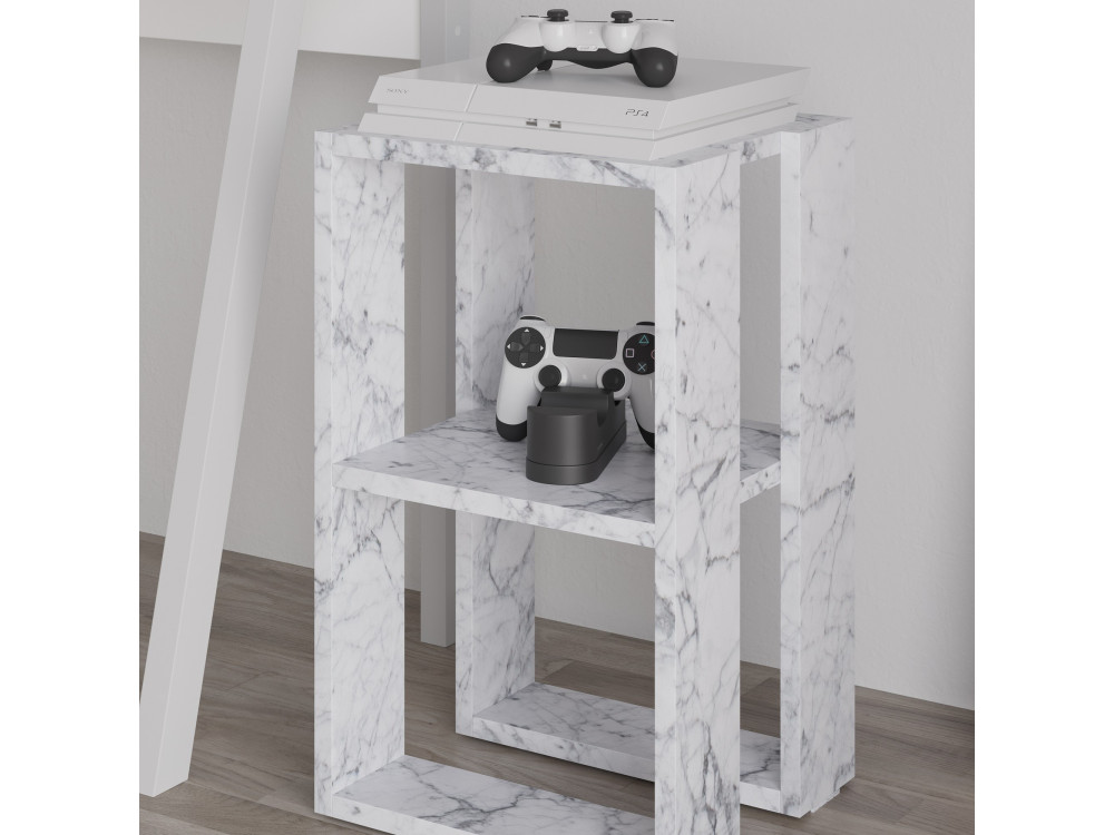 Table de chevet en bois "Lonie" 30 x 30 x 55 cm - Marbre de Carrare