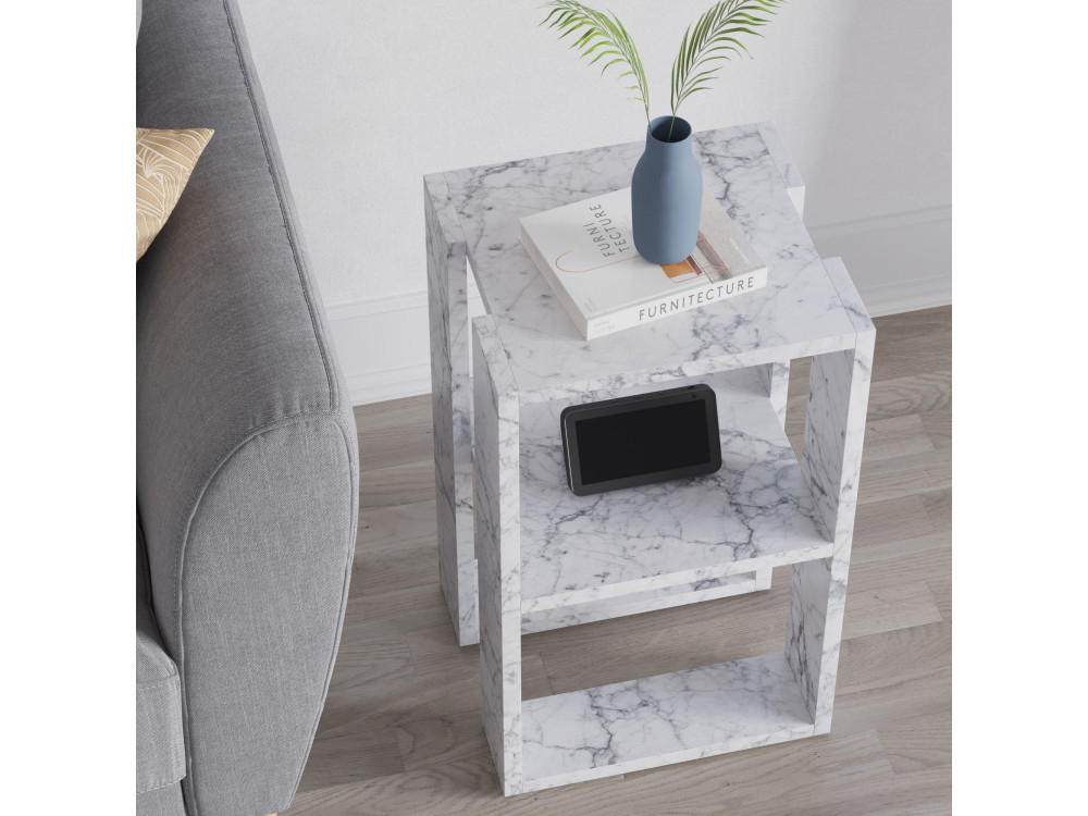 Table de chevet en bois "Lonie" 30 x 30 x 55 cm - Marbre de Carrare