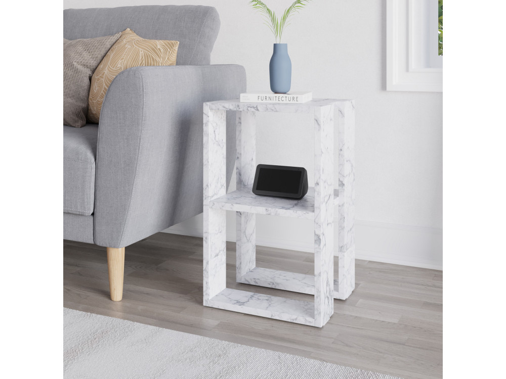 Table de chevet en bois "Lonie" 30 x 30 x 55 cm - Marbre de Carrare