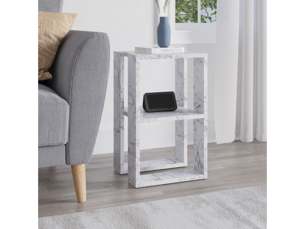 Table de chevet en bois "Lonie" 30 x 30 x 55 cm - Marbre de Carrare