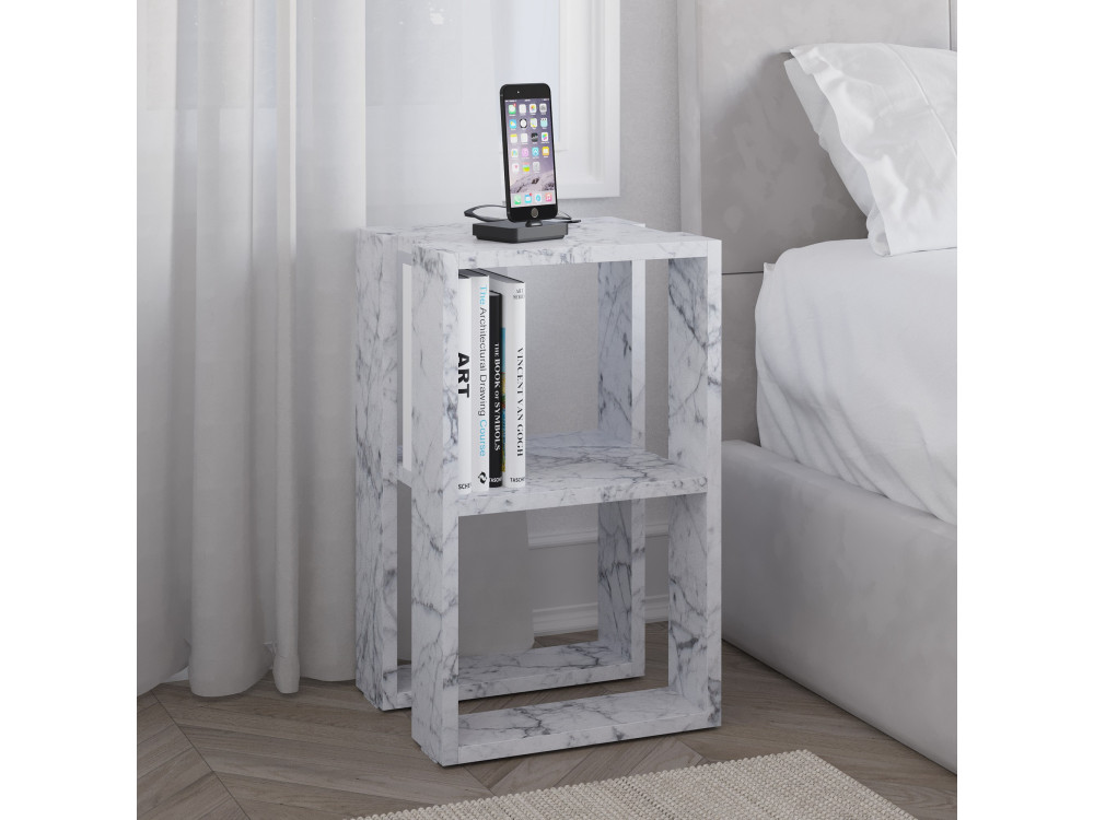 Table de chevet en bois "Lonie" 30 x 30 x 55 cm - Marbre de Carrare