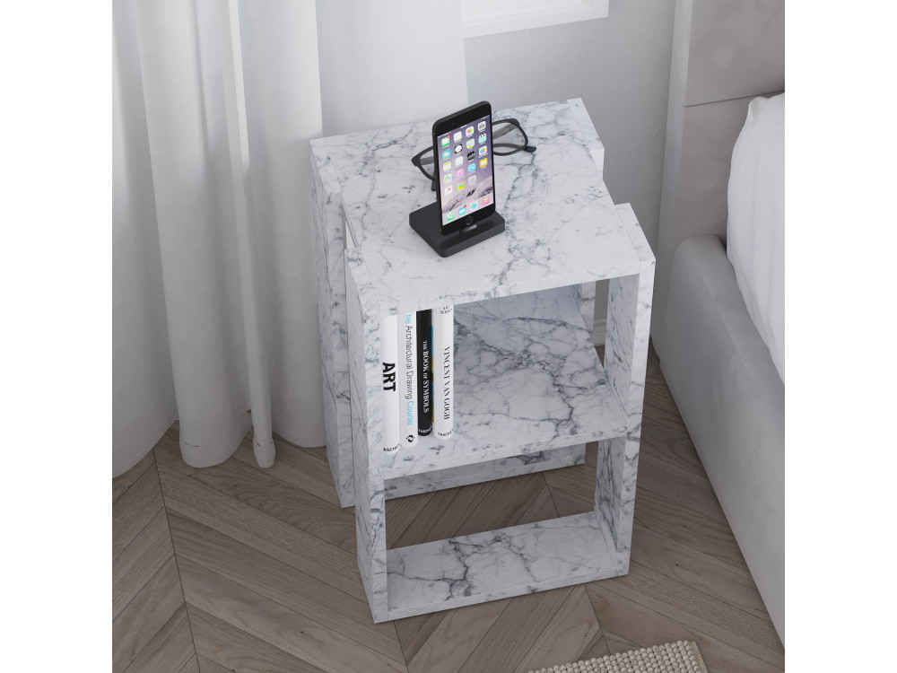 Table de chevet en bois "Lonie" 30 x 30 x 55 cm - Marbre de Carrare