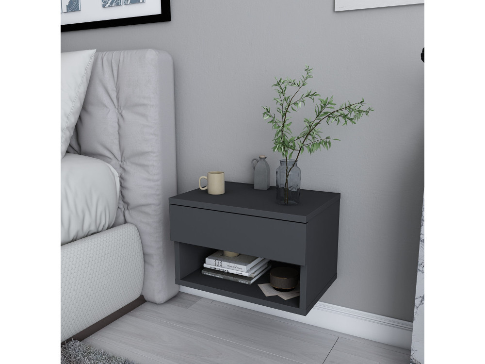 Table de chevet en bois "Jamot" - 45 x 29 x 32 cm - Gris anthracite