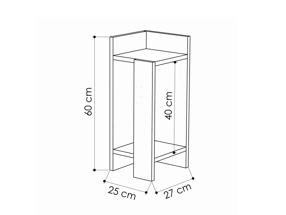Table de chevet en bois "Elos Left" - 25 x 27 x 60 cm - Blanc