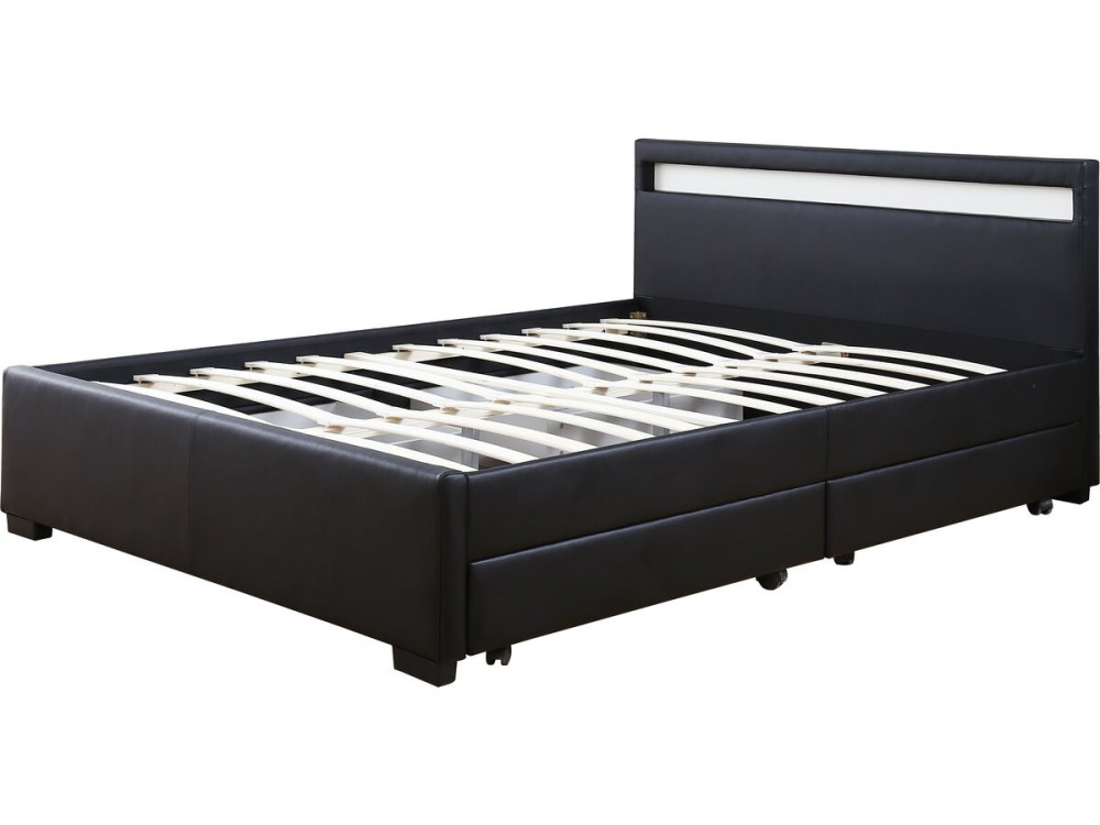 Lit LED avec 4 tiroirs "Nico" - 140 × 190 cm - Noir