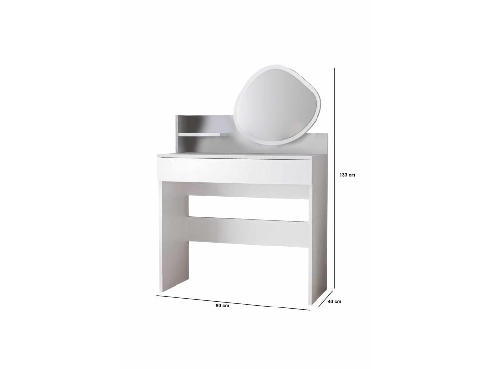 Coiffeuse avec miroir en bois "Harmony Mini Amorphous" - 90 x 40 x 133 cm - Blanc