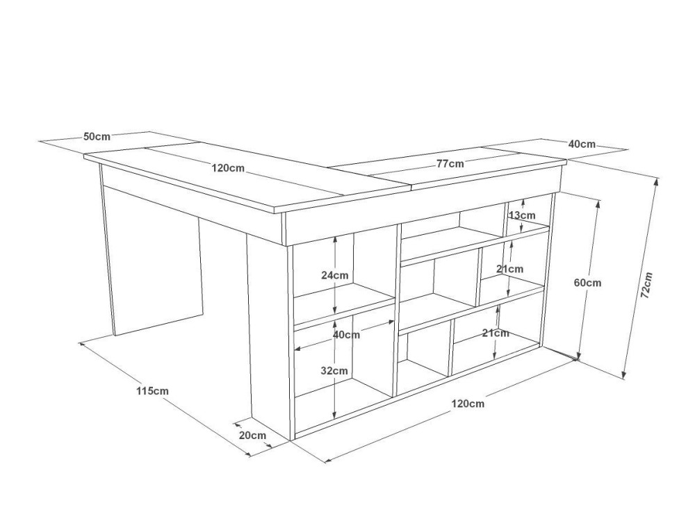 Bureau en bois "CT5" - 129 x 120 x 72 cm - Pin atlantique Blanc