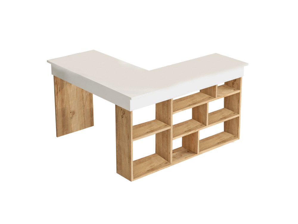 Bureau en bois "CT5" - 129 x 120 x 72 cm - Pin atlantique Blanc