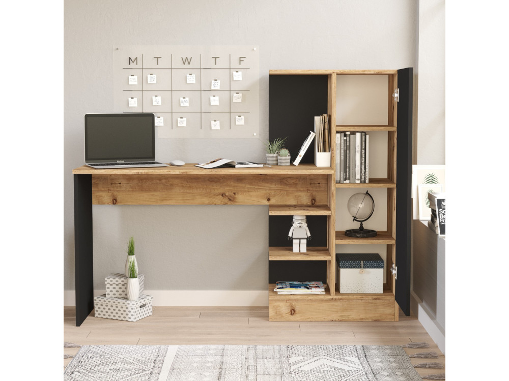 Bureau en bois "CT2" - 152 x 40 x 120 cm - Pin atlantique Noir