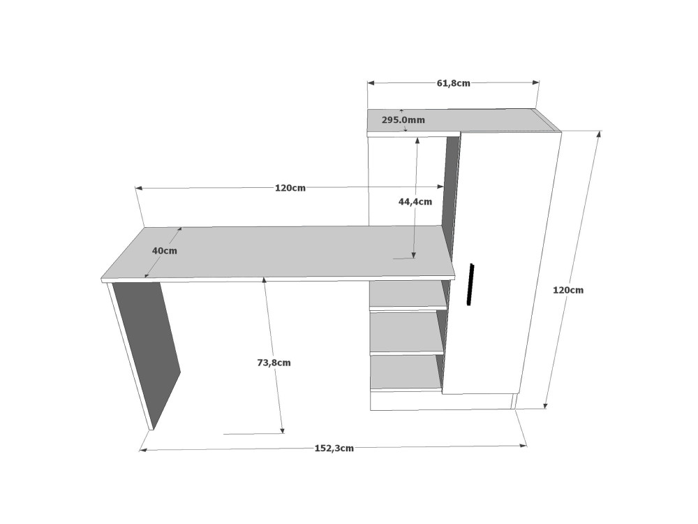 Bureau en bois "CT2" - 152 x 40 x 120 cm - Pin atlantique Noir