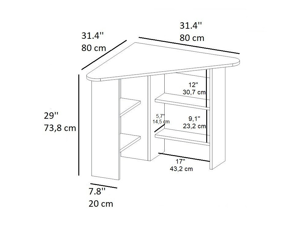 Bureau en bois "Corner " - 80 x 80 x 73 cm - Blanc