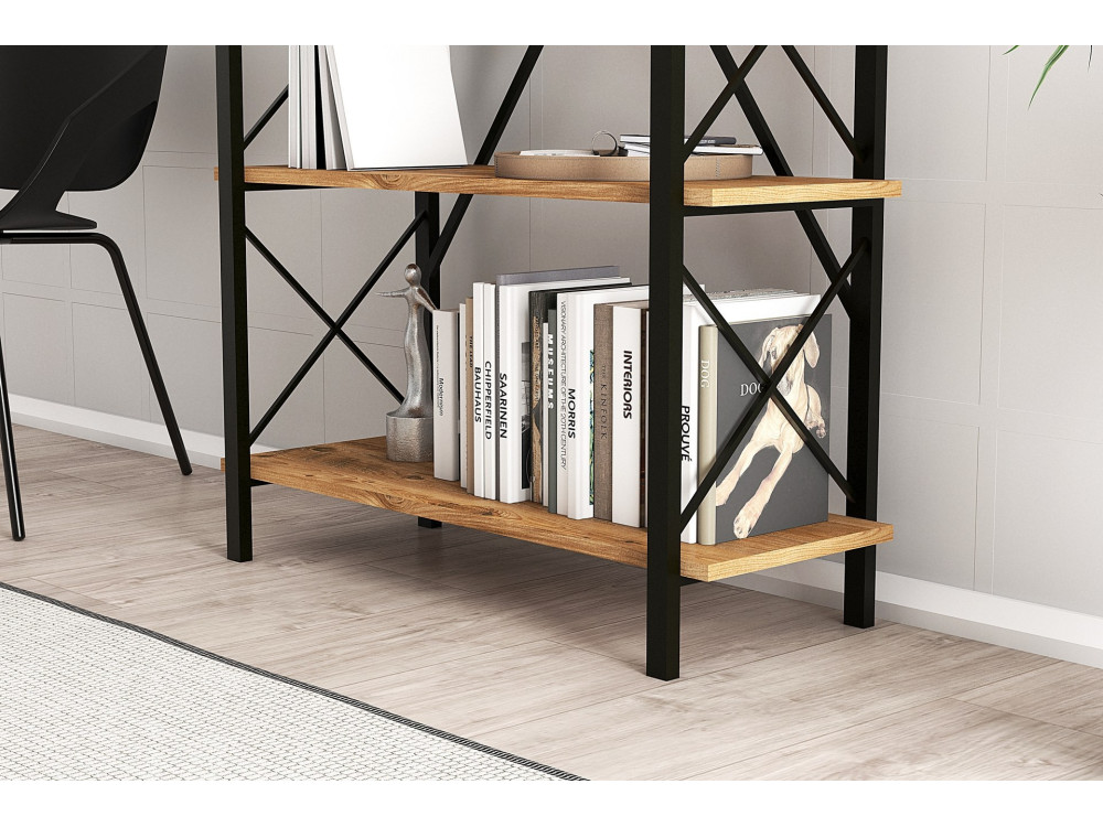 Bibliothèque en bois "Nero" - 90 x 33 x 180 cm - Pin atlantiqueNoir