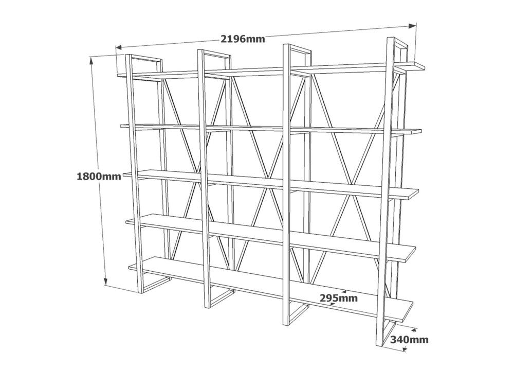 Bibliothèque en bois "ML4" - 219 x 34 x 180 cm - Pin atlantique