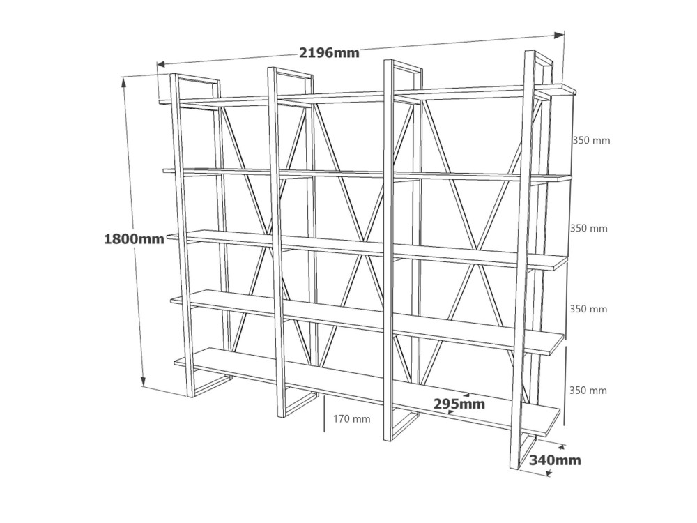 Bibliothèque en bois "ML4" - 219 x 34 x 180 cm - Pin atlantique