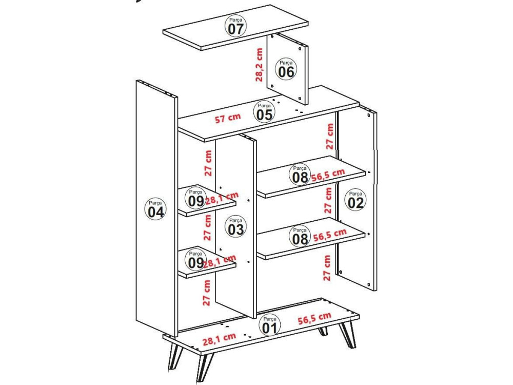 Bibliothèque en bois "Form" 90 x 32 x 132 cm - Noyer