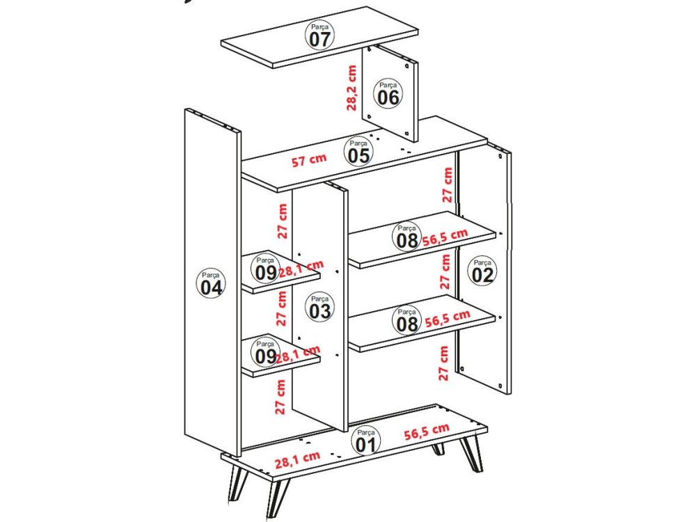 Meuble avec étagère en bois "Form" - 90 x 32 x 132 cm - Blanc