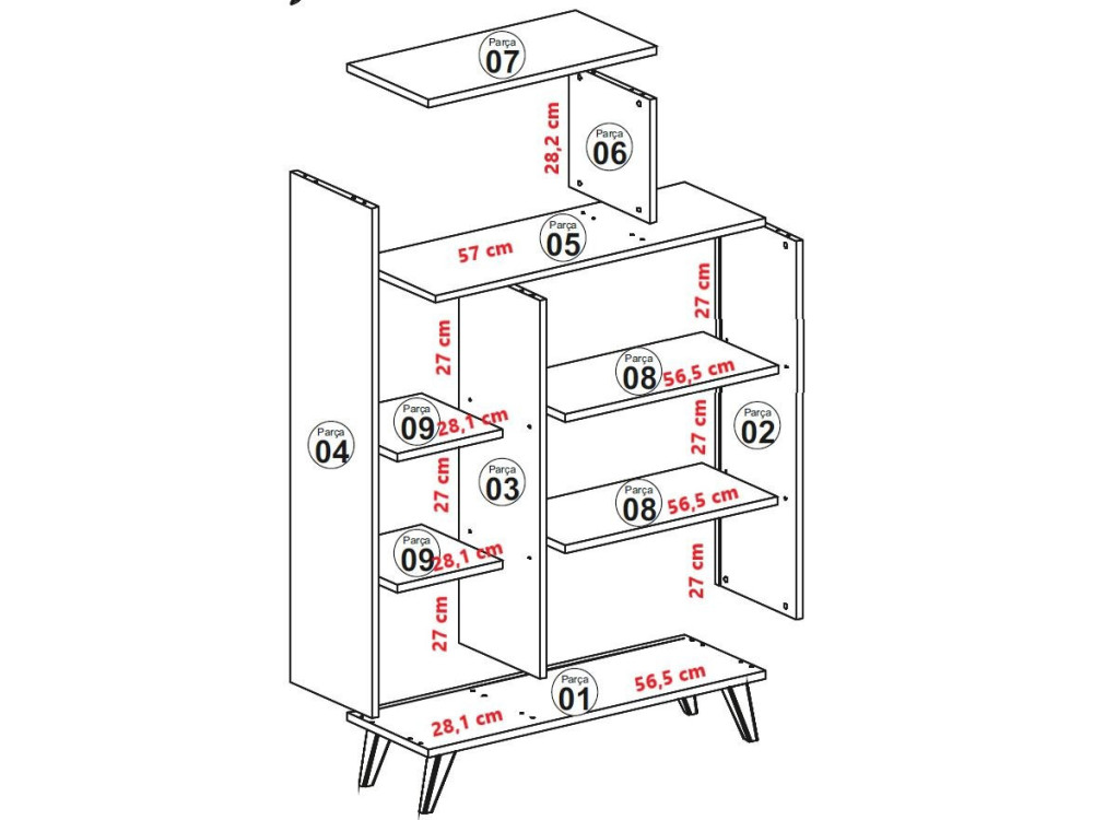 Meuble avec étagère en bois "Form" - 90 x 32 x 132 cm - Blanc