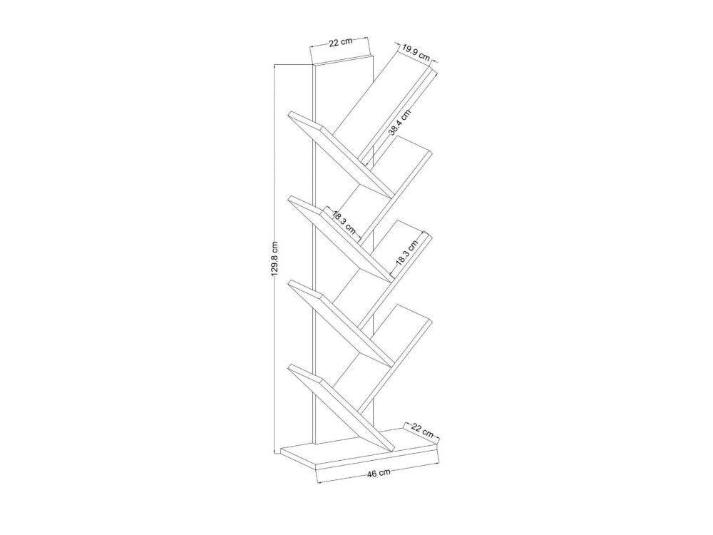 Bibliothèque en bois "Tuval 066" - 46 x 22 x 129 cm - Chêne, Blanc