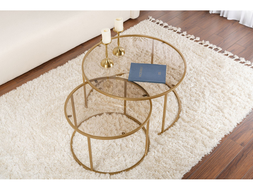Lot de 2 tables basses en métal "Aurum" - 80 x 80 x 43 cm - Or Bronze