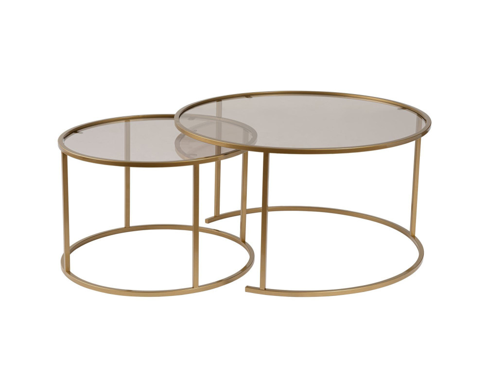 Lot de 2 tables basses en métal "Aurum" - 80 x 80 x 43 cm - Or Bronze