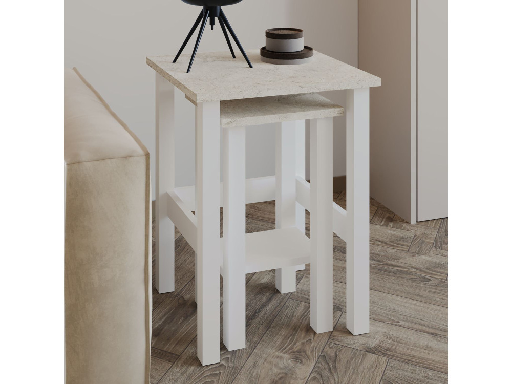Lot de 2 tables d'appoint en bois "Gina 2" - 45 x 45 x 60 cm - Blanc