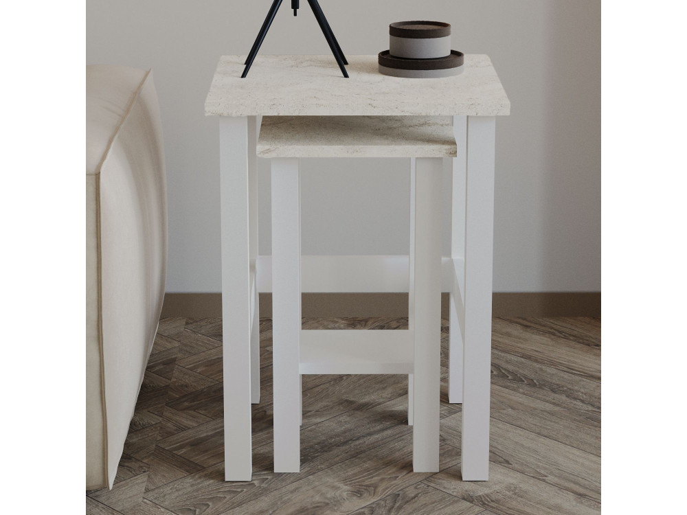 Lot de 2 tables d'appoint en bois "Gina 2" - 45 x 45 x 60 cm - Blanc