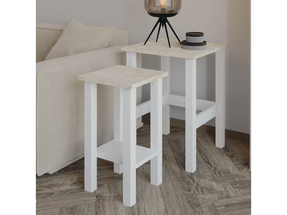 Lot de 2 tables d'appoint en bois "Gina 2" - 45 x 45 x 60 cm - Blanc