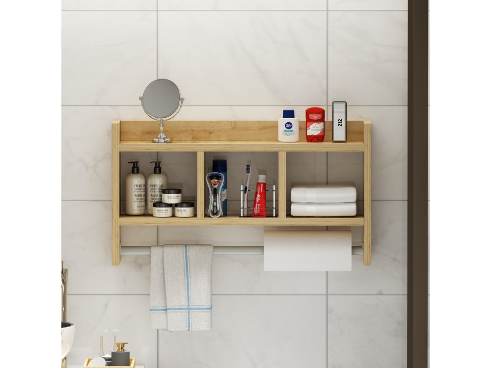 Étagère murale en bois "Asya" - 63 x 14 x 35 cm - Beige