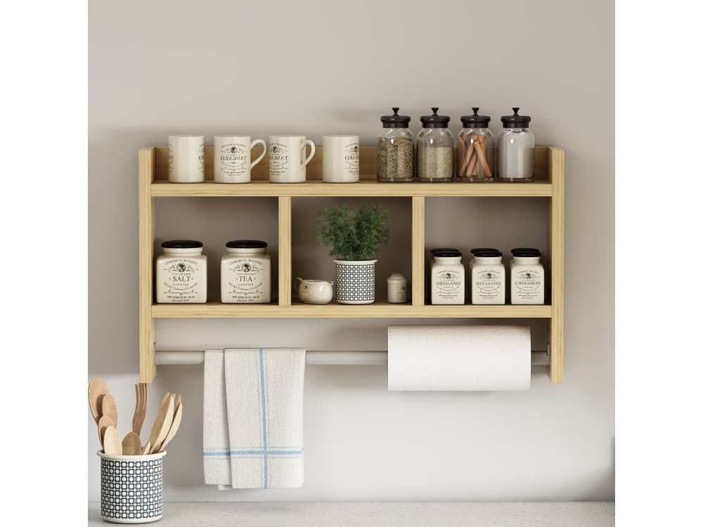 Étagère murale en bois "Asya" - 63 x 14 x 35 cm - Beige