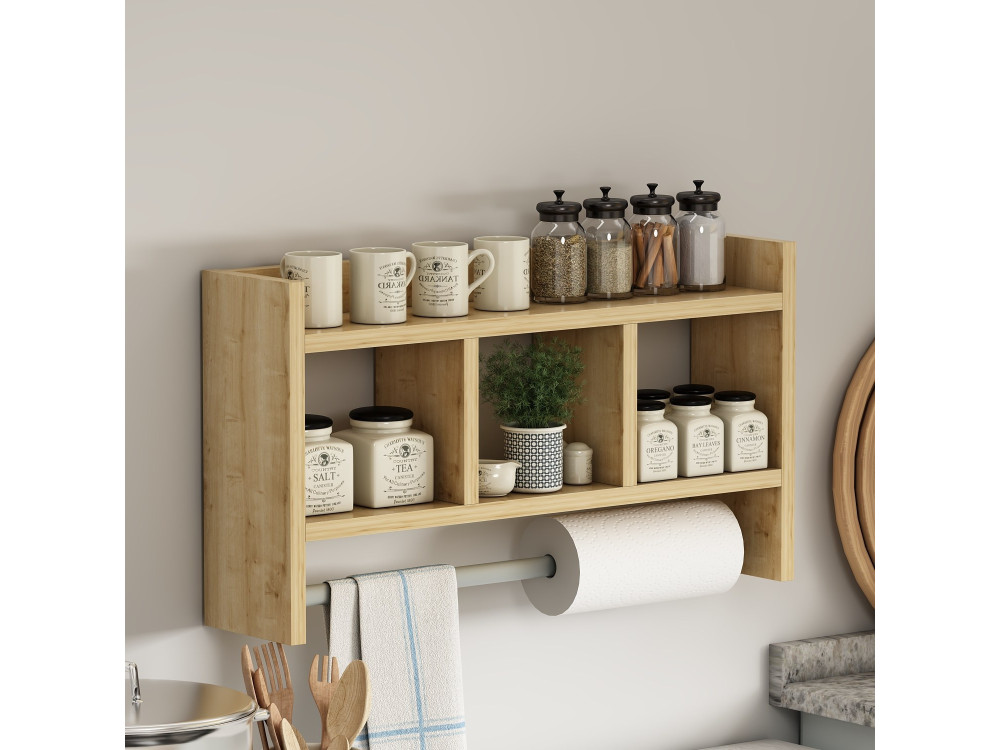 Étagère murale en bois "Asya" - 63 x 14 x 35 cm - Beige