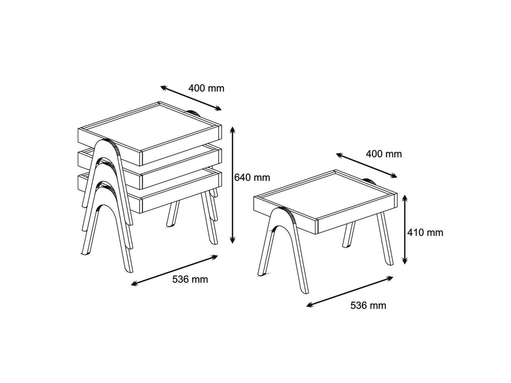 Lot de 3 tables basses gigognes en bois "Roma" - 53 x 40 x 64 cm - Blanc