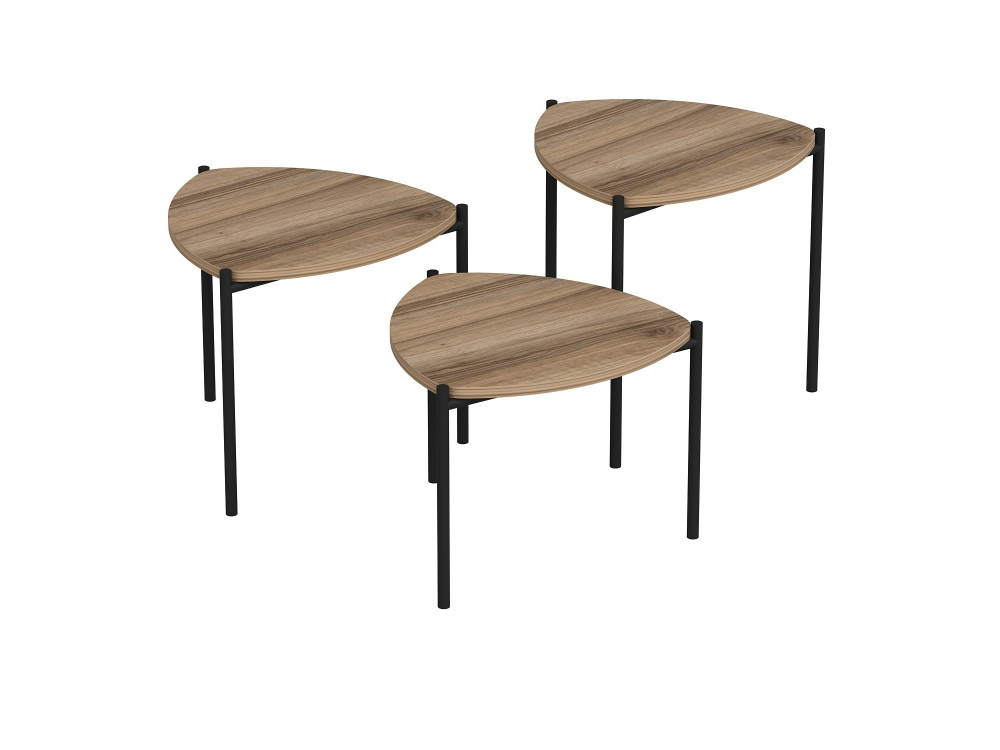 Lot de 3 tables basses gigognes en bois "Lenny" - 45 x 45 x 45 cm - Marron