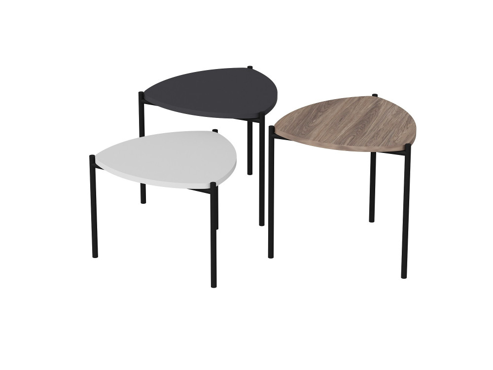 Lot de 3 tables basses gigognes en bois "Lenny" - 45 x 45 x 45 cm - Multicolore