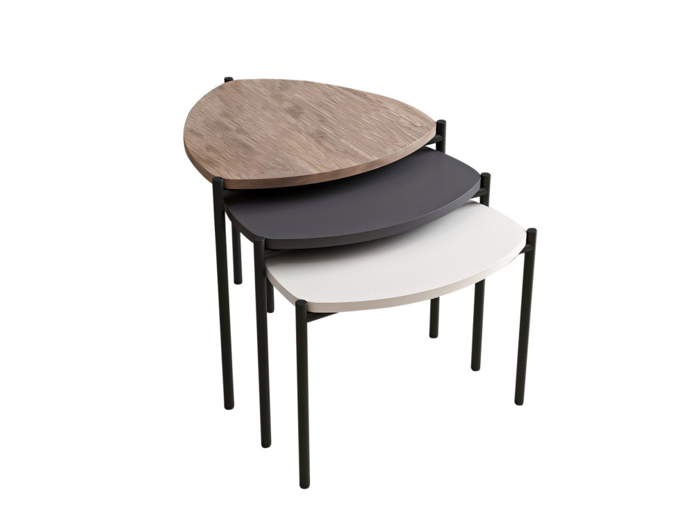 Lot de 3 tables basses gigognes en bois "Lenny" - 45 x 45 x 45 cm - Multicolore