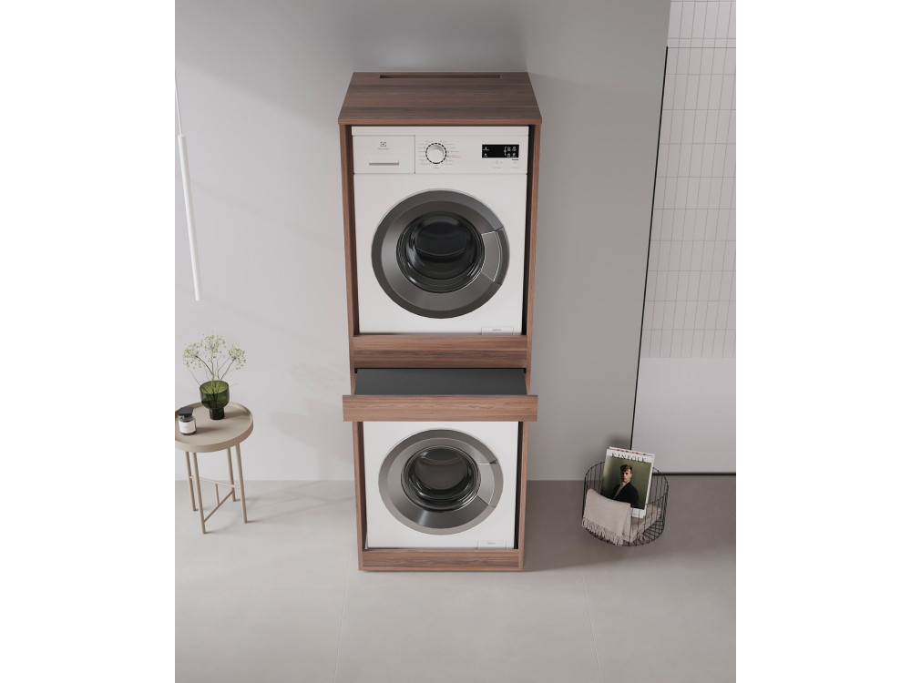 Meuble Machine à Laver "Linfa 70" - 70 x 73 x 193 cm - Dark Walnut