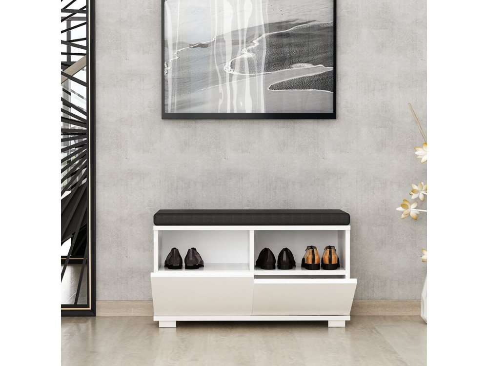 Meuble à chaussures en bois "Drago" - 80 x 35 x 42 cm - Blanc