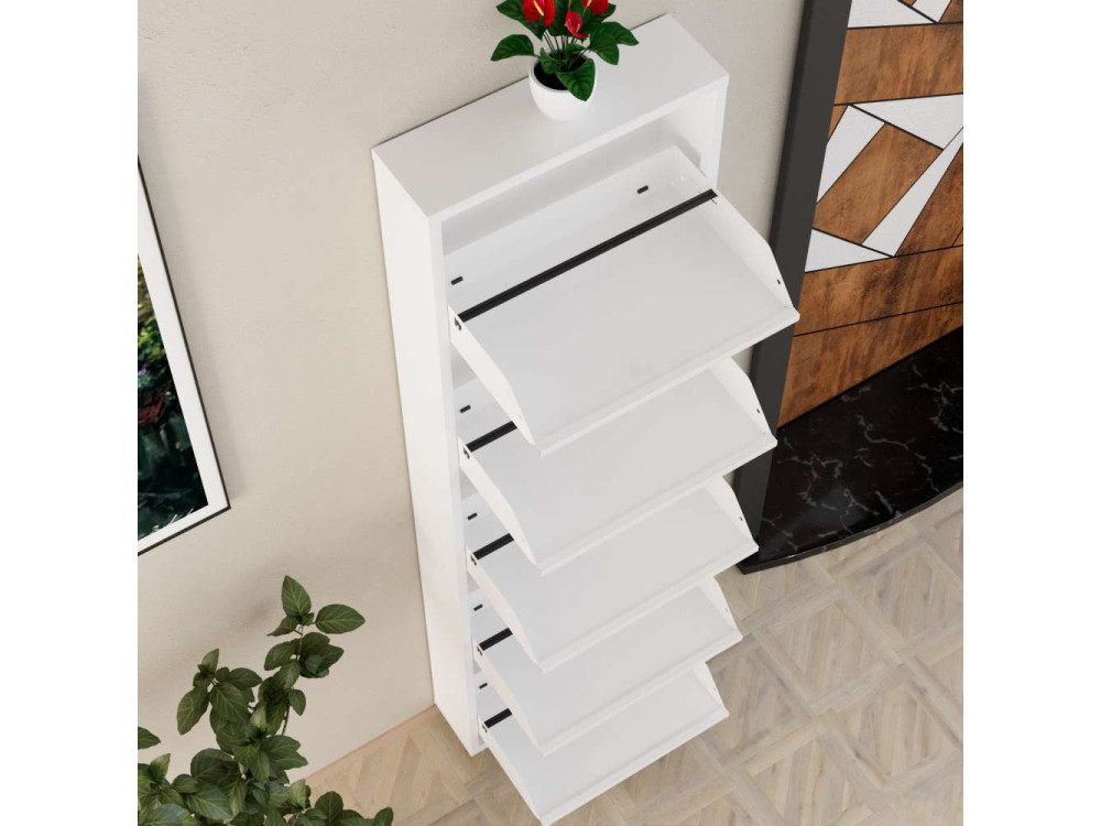 Meuble à chaussures en métal "Ayse" - 50 x 15 x 169 cm - Blanc