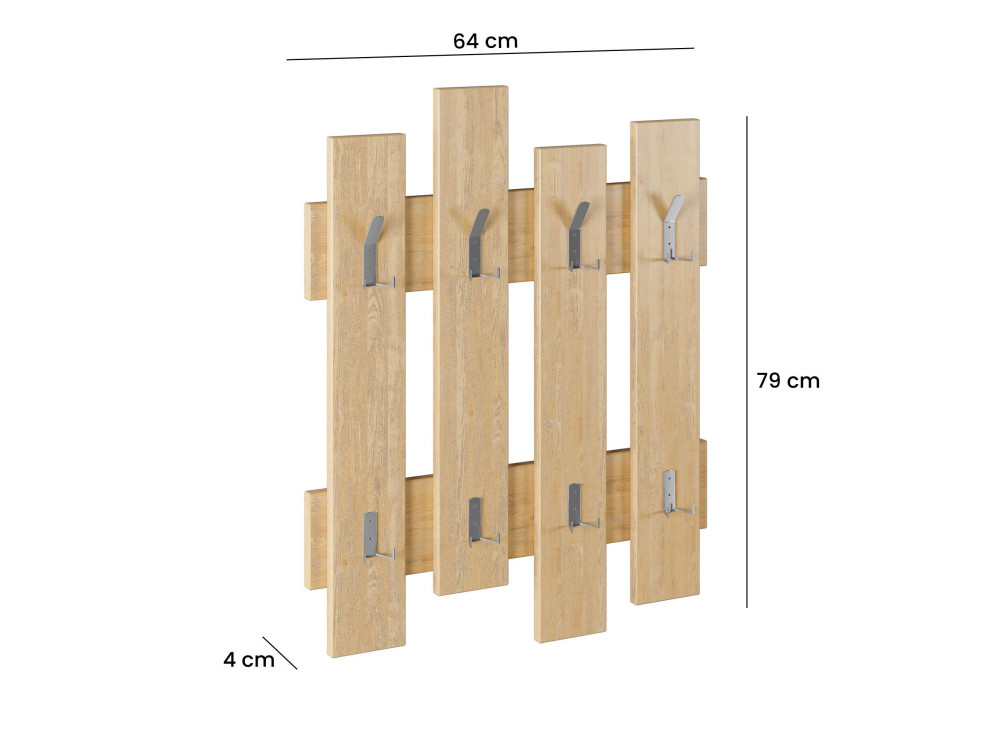 Porte manteau mural en bois "Wave" - 64 x 4 x 79 cm - Beige