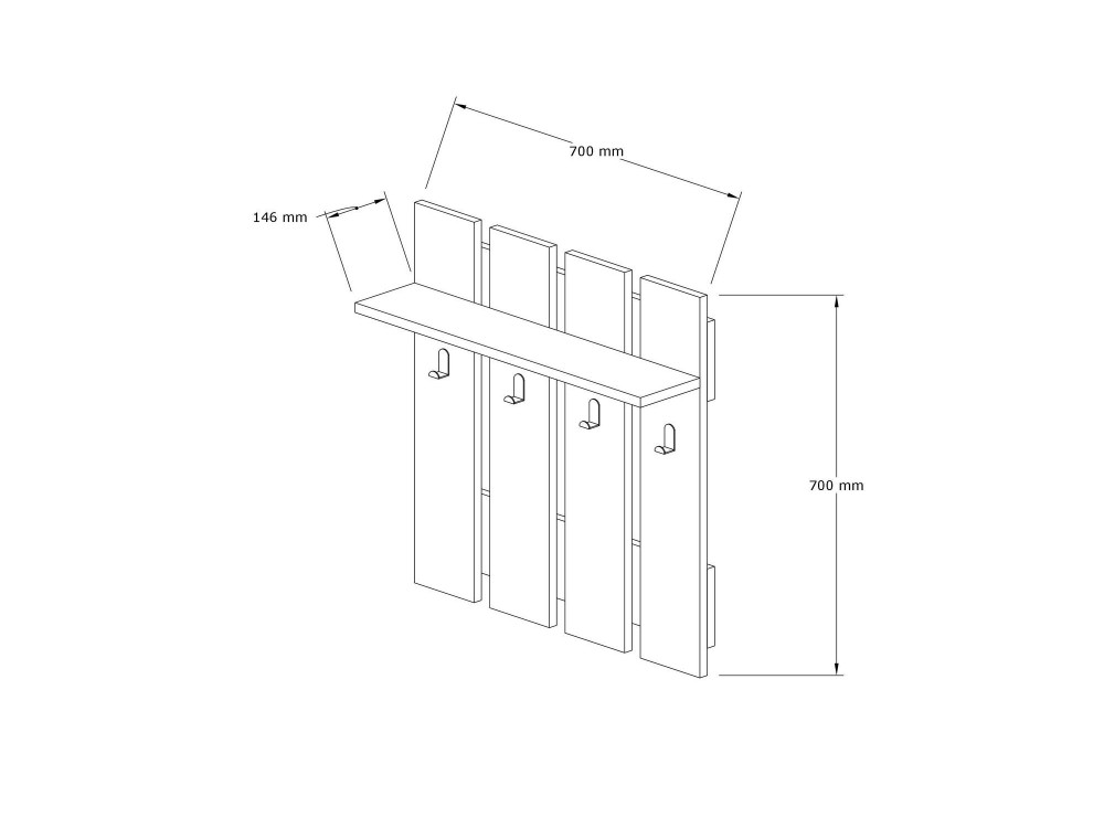 Porte-manteau mural avec étagère en bois "Mita" - 70 x 14 x 70 cm - Gris anthracite