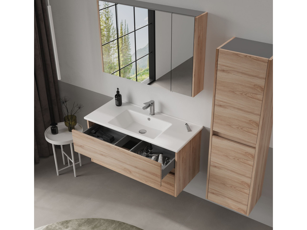 Meuble Salle de Bain avec Miroir "Side 100" - 100 x 16 x 66 cm - Oak