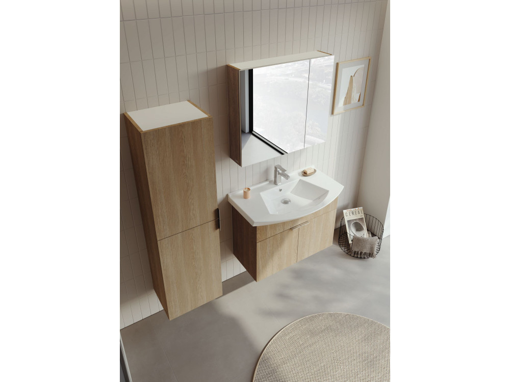 Ensemble Meuble Vasque avec Miroir (2 Pièces) "Purus 80" - 80 x 50 x 58 cm - Oak