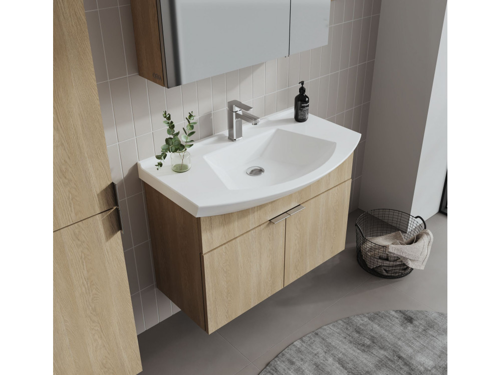 Ensemble Meuble Vasque avec Miroir (2 Pièces) "Purus 80" - 80 x 50 x 58 cm - Oak